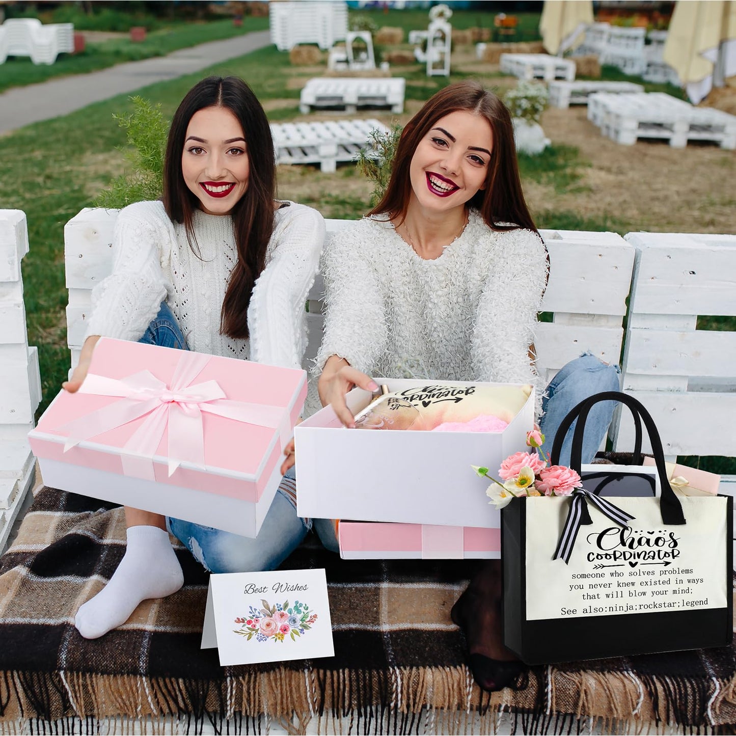 Paterr 7 Pcs Coworker Gifts for Women Thank You Gifts Include Tote Bag Makeup Bag 18oz Cup Socks Keychain Thank You Card and Box for Coworker Nurse Wife