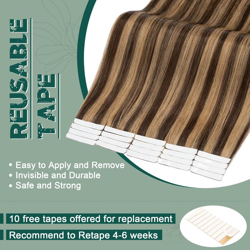 Benehair Remy Tape in Hair Extensions Human Hair Medium Brown&Dark Blonde Seamless Skin Weft Tape in Real Human Hair Extensions Straight Hair 12 Inch 40g #4P27 20 pcs