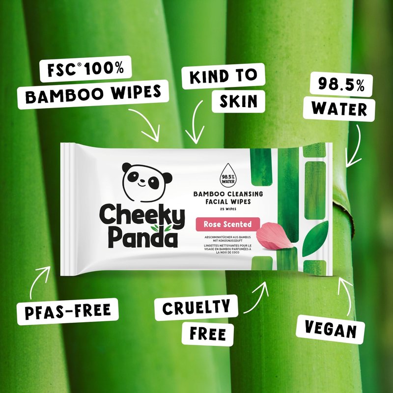 The Cheeky Panda Face Wipes | Rose Scented Biodegradable Makeup Remover Wipes | Pack of 25 Wet Wipes