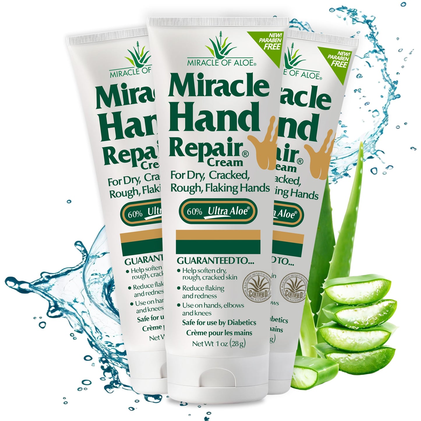 Miracle Hand Repair Cream for Dry Cracked Hands 8 oz Best Healing Hand Cream with 60% Aloe Vera - Non-Greasy Moisturizer for Working Hands - Fast Absorbing Lotion for Extremely Dry Skin (3-Pack)