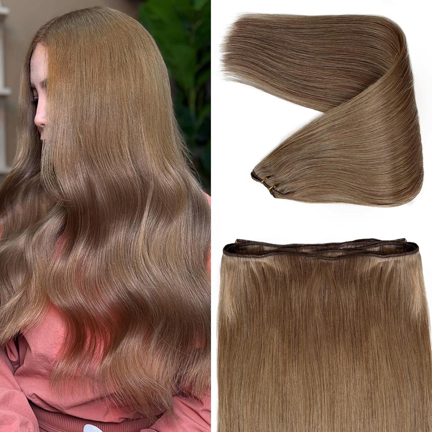 Human Hair Weft Extensions - Ash Brown Sew-In Double Weft | 12 Inch Thick Straight Bundles for Women