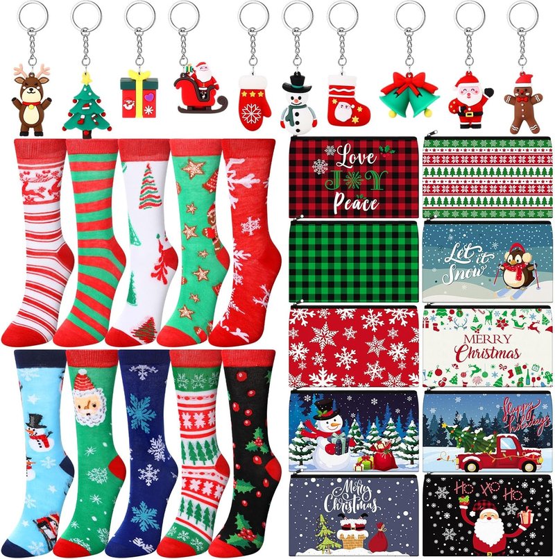 **Christmas Gift Set - 30-Piece Makeup Bags & Ornaments for Women | Santa & Snowman Designs**