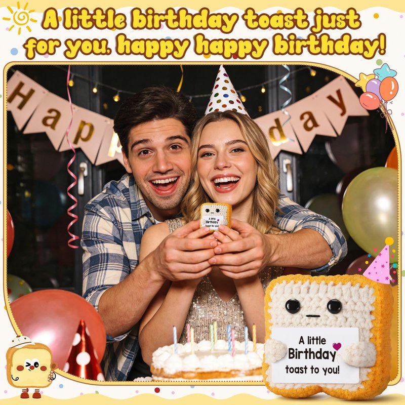 Ovrrcame A Little Birthday Toast to You - Funny Happy Birthday Gifts for Women, Men, Mom, Dad, Sister, Best Friend - Unique Birthday Decorations Crochet Toast Gift Card for Her/Him Ideas, Fathers Day