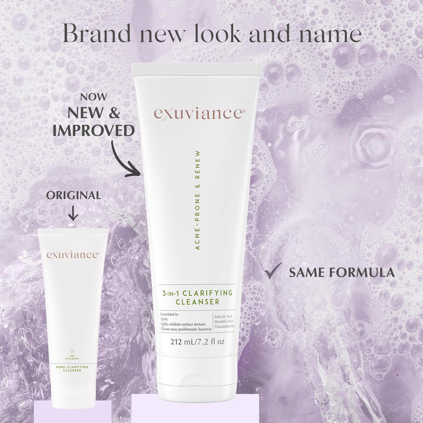 EXUVIANCE 3-in-1 Clarifying Anti-Aging Cleanser for Acne-Prone Skin with Salicylic Acid, Soap-Free Makeup Remover and Oil Control Face Wash, Exfoliates, Soothes & Improves Skin Texture, 7.2 fl. oz