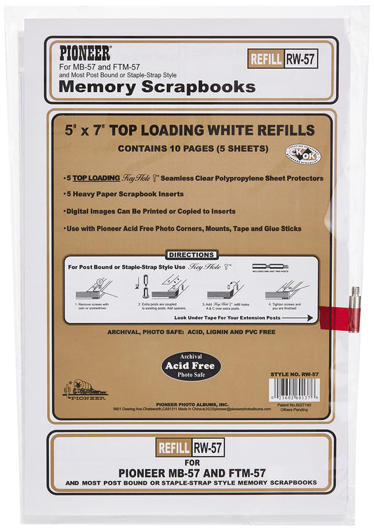 Pioneer Postbound 5 Inch by 7 Inch White Top Loading Refill Pack