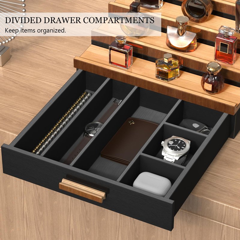 Zalida Wooden Cologne Organizer for Men 4 Tier of Perfume Display Holder of Drawer & 2 Hidden Compartments Larger Storage Space Mens Perfume Organizer Shelf Stand,Gift for Man (4T-Black Brown)