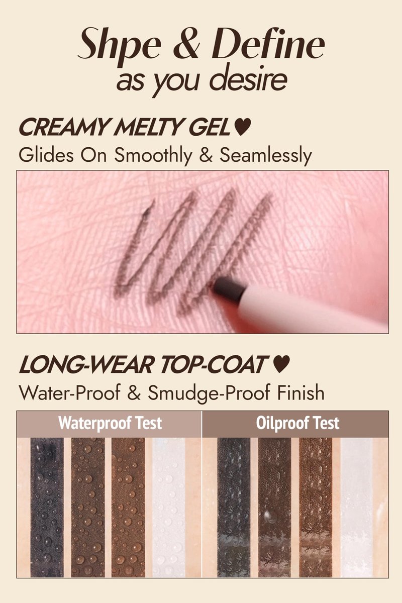 self beauty Veganize 2mm Slim Gel Pencil | Retractable Waterproof Gel | Long Lasting Water Resistant | Ultra Thin Precision for Beginners 0.35 oz (03 Cocoa Brown)
