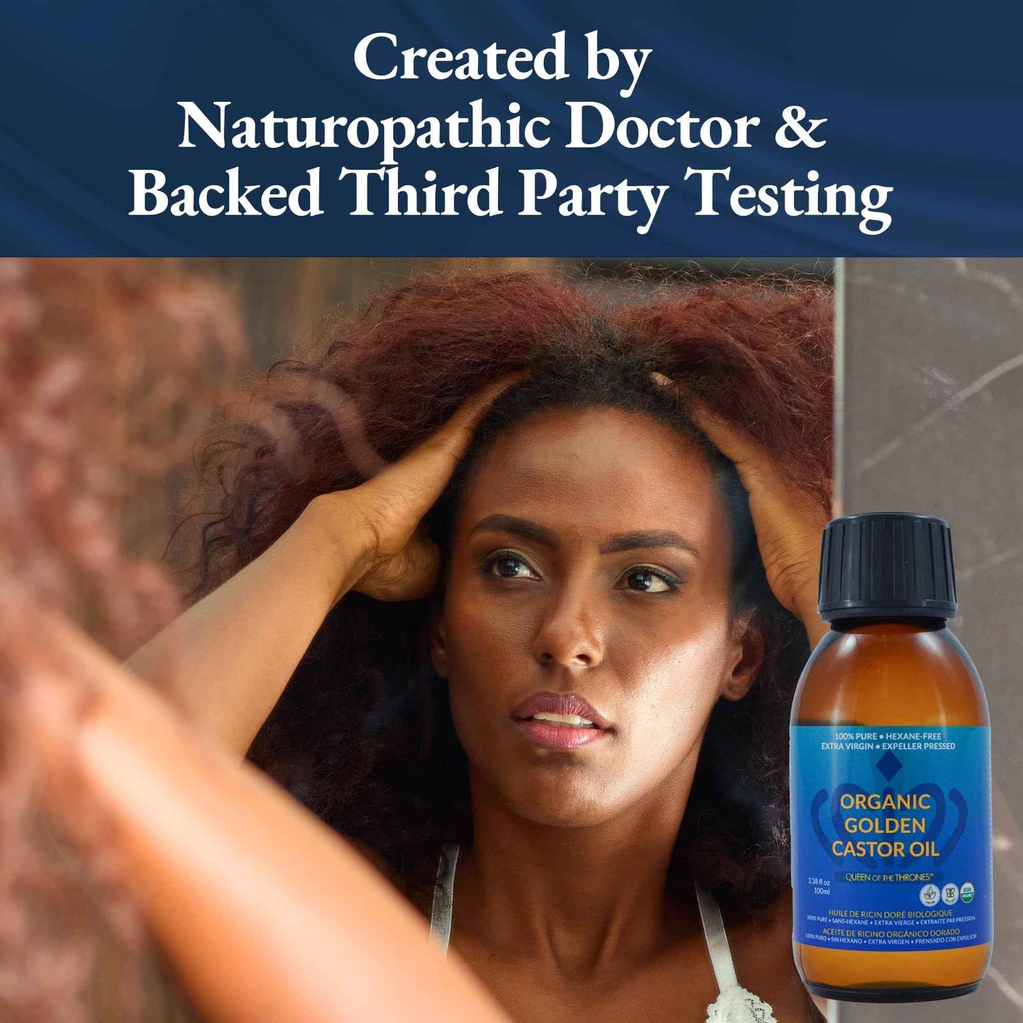 QUEEN OF THE THRONES Organic Golden Castor Oil | 100% Pure for Hair, Skin, Nails, Brows & Lashes | Hexane-Free | USDA Certified [3.38oz (100ml)]