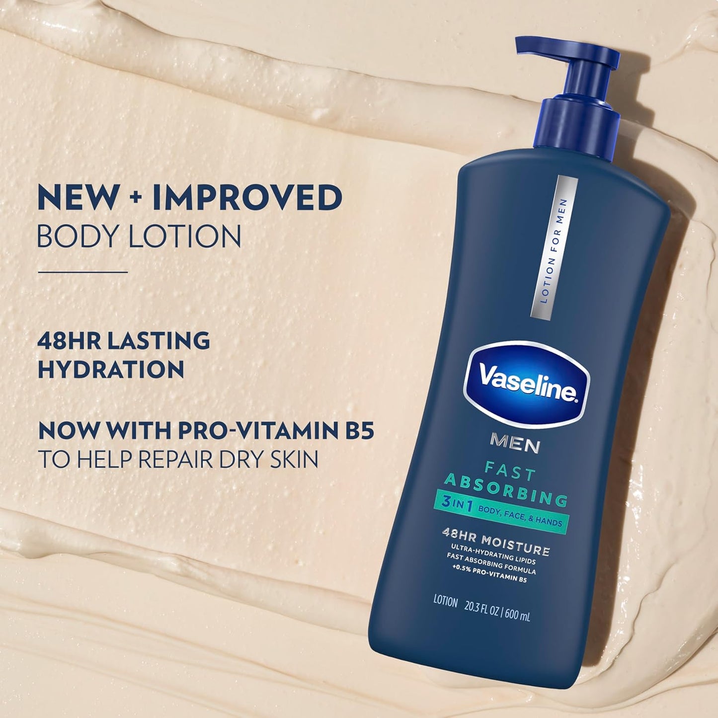 Vaseline Men's Healing Moisture Lotion - Fast Absorbing, Non-Greasy Formula for Dry Skin | 20.3 oz, Pack of 3