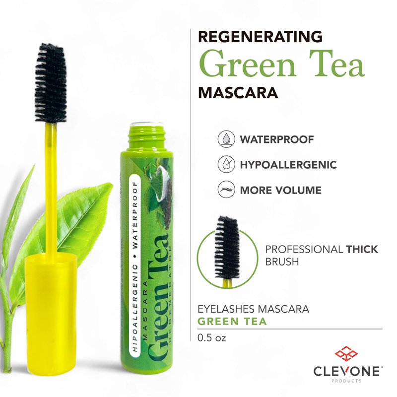 Clevone | Mascara Green Tea | Waterproof | Regenerator | High Volume | 3D Effect | | Hypoallergenic | 3 PACK