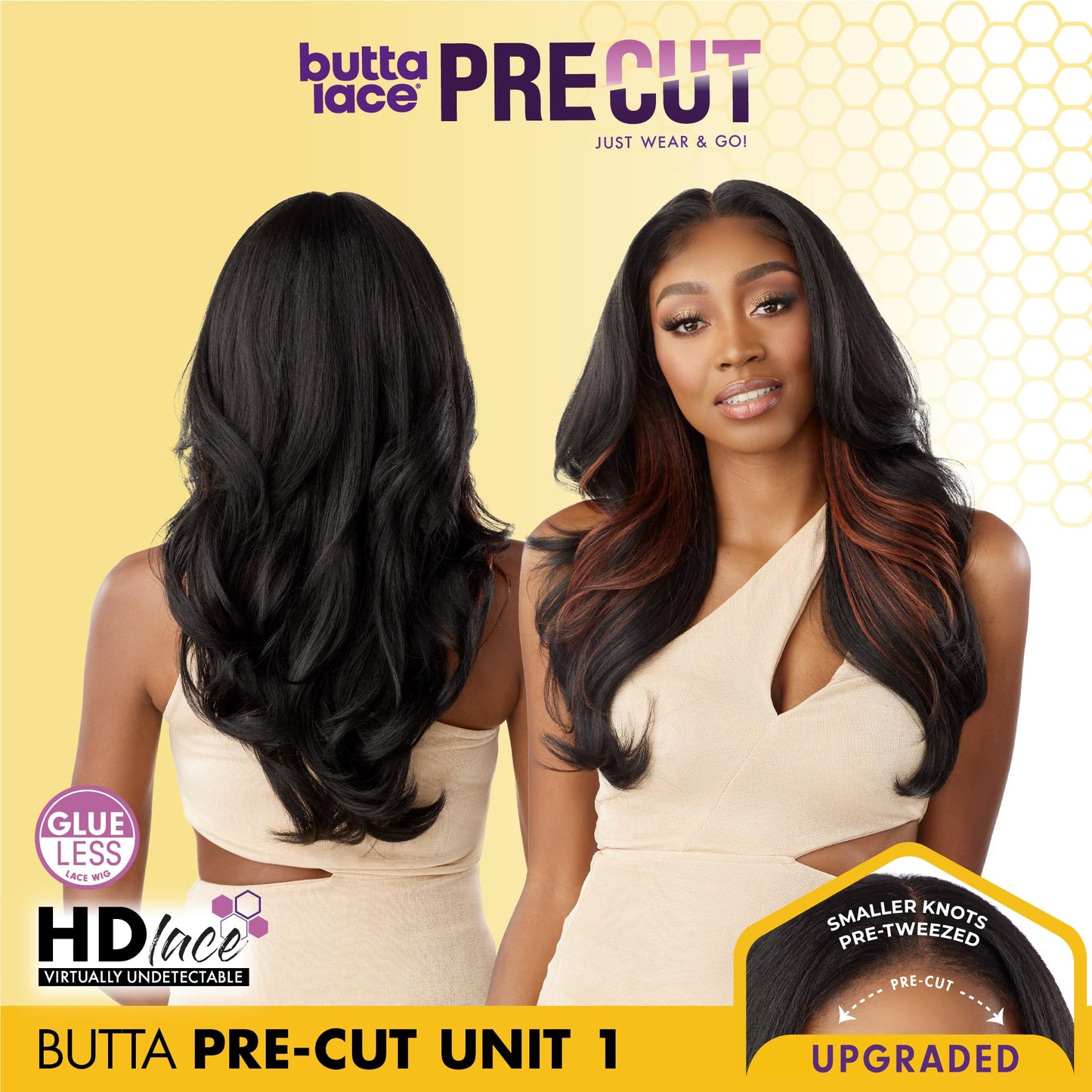 Sensationnel Butta Lace Precut Wigs - Unit 1 Glueless Extra Wide 5 Inch Deep Parting Synthetic Pre Tweezed Smaller Knot Hairline (1B OFFBLACK)
