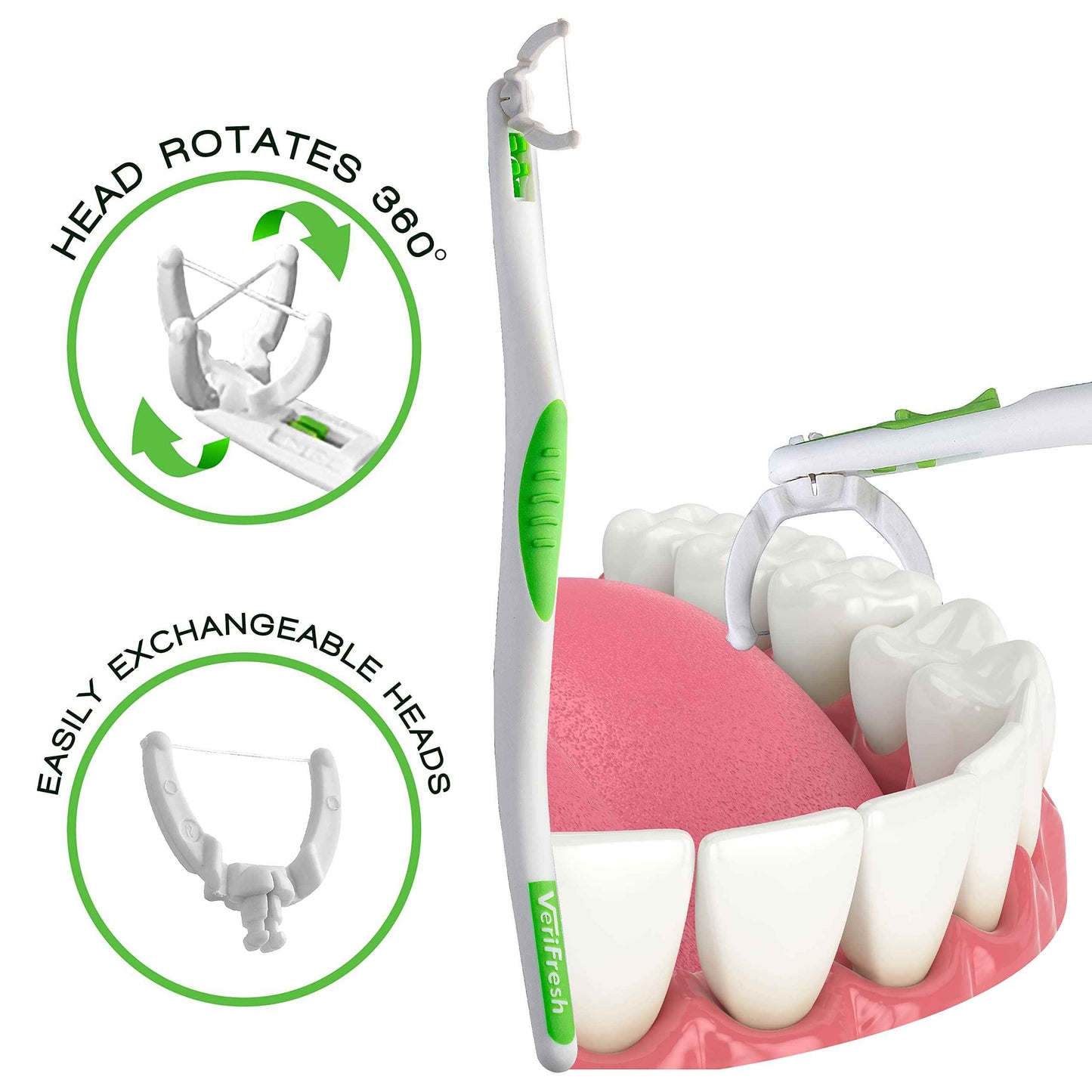 VeriFloss Dental Flosser with 10 Head M Refill + 20 Head S Refill - Teeth flossers for Adults & Kids - Ergonomic Swivel Head