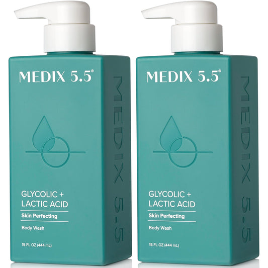 MEDIX 5.5 Glycolic Acid + Lactic Acid Exfoliating Body Wash Gel | KP Bump Eraser | AHA Exfoliant Skin Care Body Cleanser | Keratosis Pilaris & Acne | Anti Aging AHA Foaming Body & Face Wash, 2-Pack