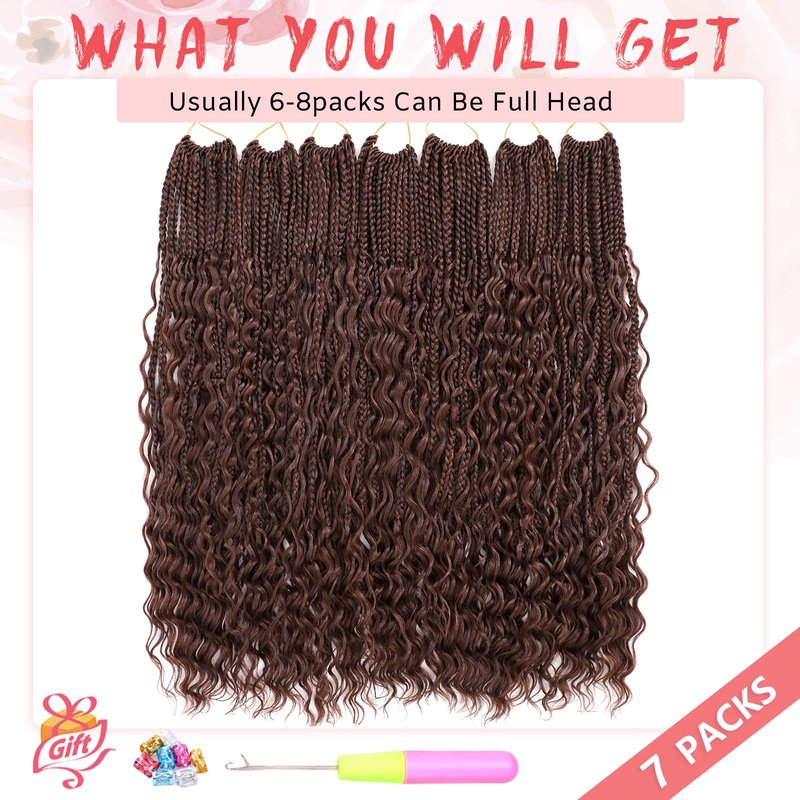 Eeanno Goddess Box Braids Crochet Hair Boho Hair for Women Pre Looped Crochet Box Braids with Curly Ends, 24 Inch, Chocolate Brown