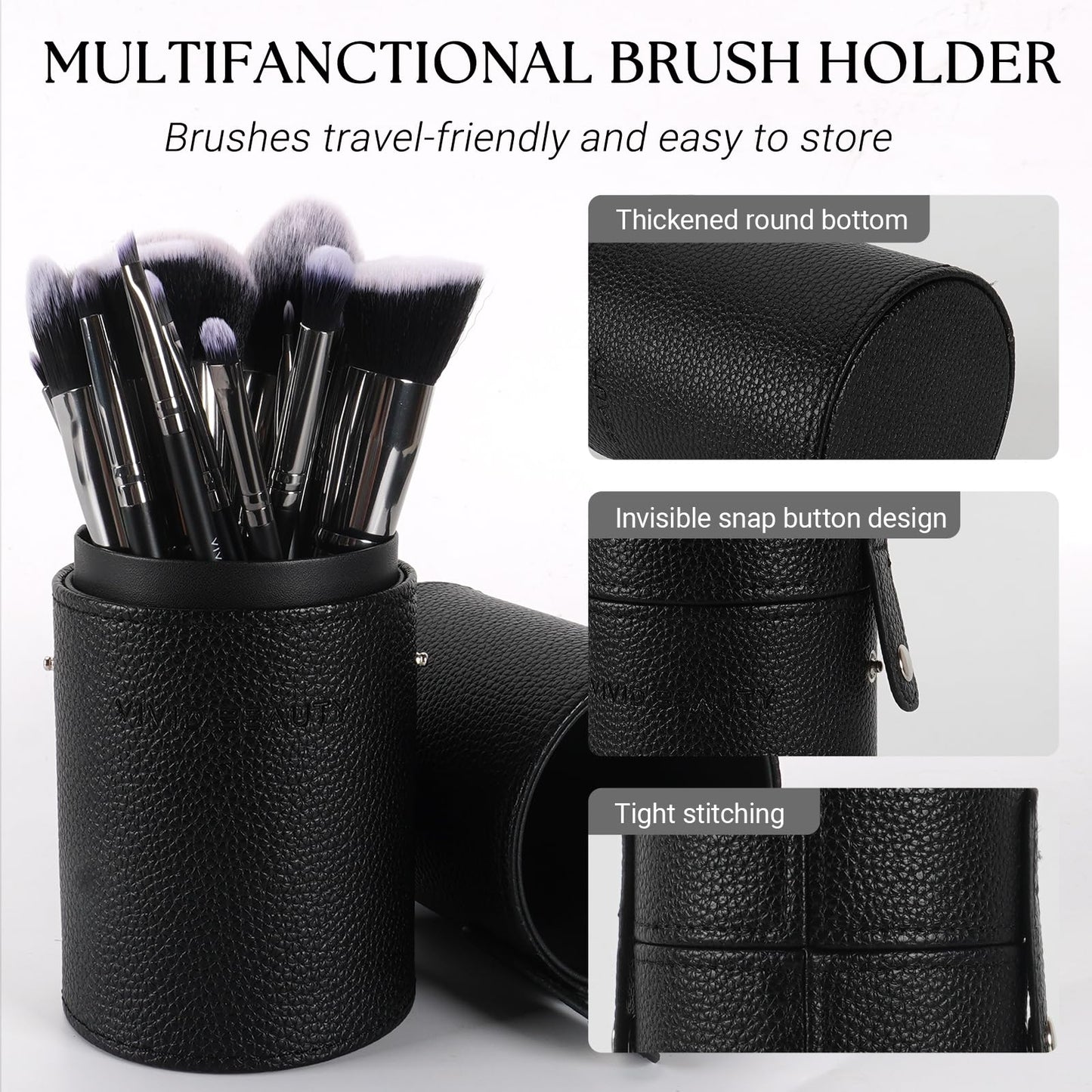 VIVID BEAUTY 18 Pcs Pro Deluxe Makeup Brushes with Travel Case, Premium Powder Foundation Blending Concealer Blush Eyeshadow Face and Eye Make up Brush kit with labels for Beginner(Black)