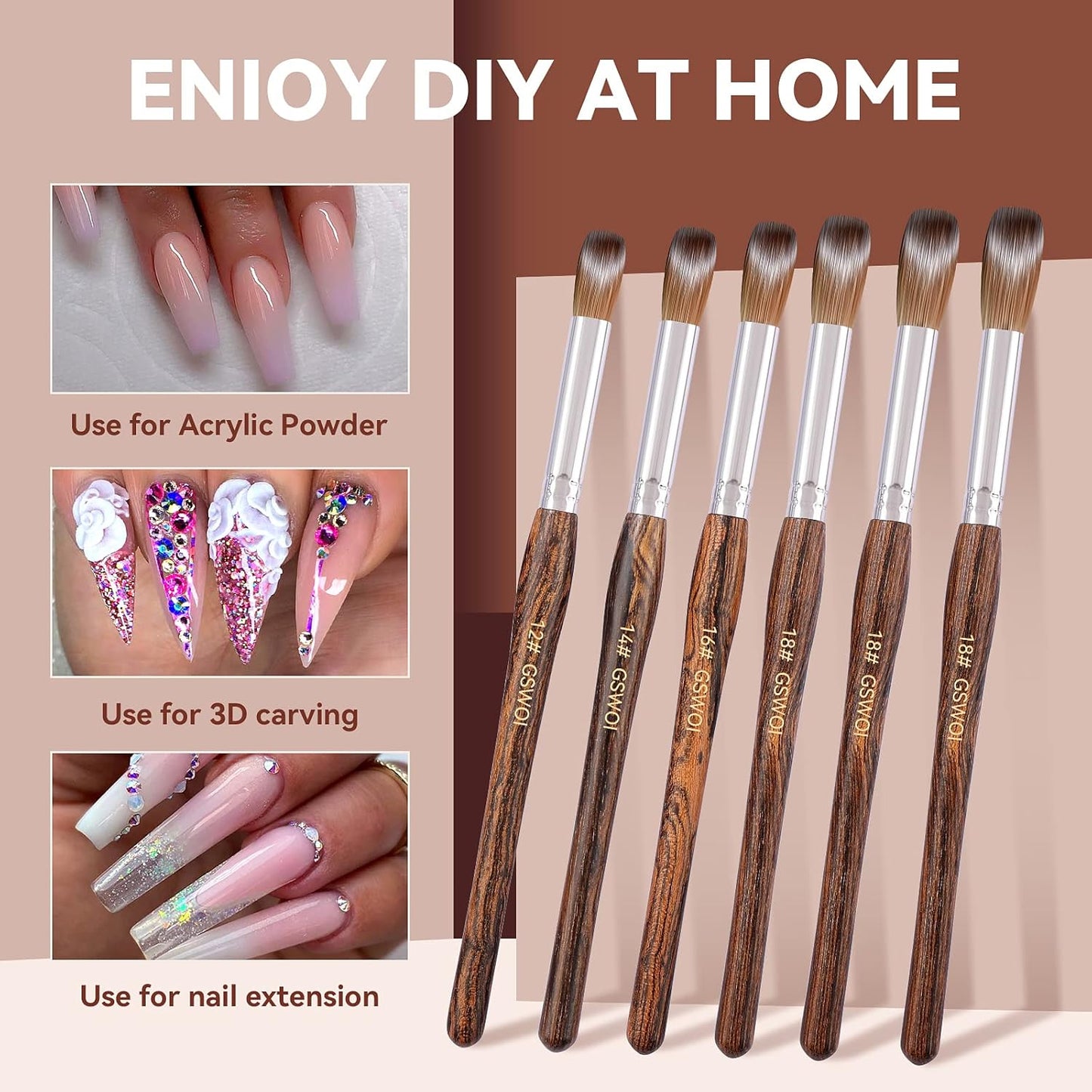 Kolinsky Acrylic Brush Size 22 - Professional Nail Application Tool with Wood Handle for Salons & DIY