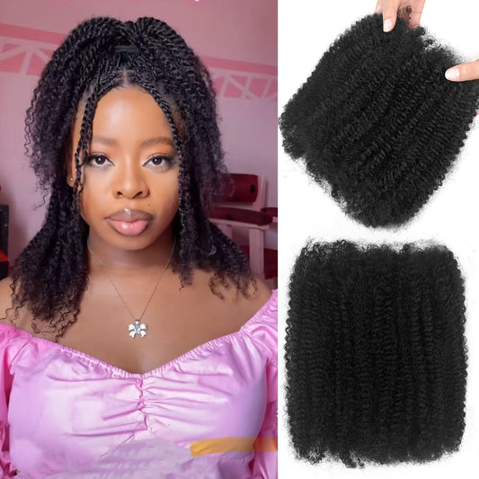 12inch Afro Kinkys Bulk Human Hair For Twist 2 Bundles Afro Kinky-Curly Human Hair Bulk For Twist Dreadlocks Extensions Repair Locs Natural Black (2 Bundles, 12 inch 1B)