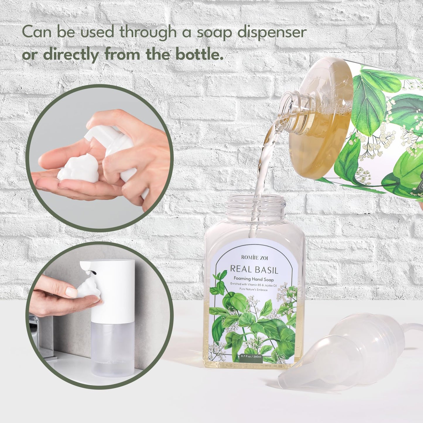 ROMIIE ZOI Foaming Hand Soap Refill Set, Basil,3 Pack,33.8 fl oz