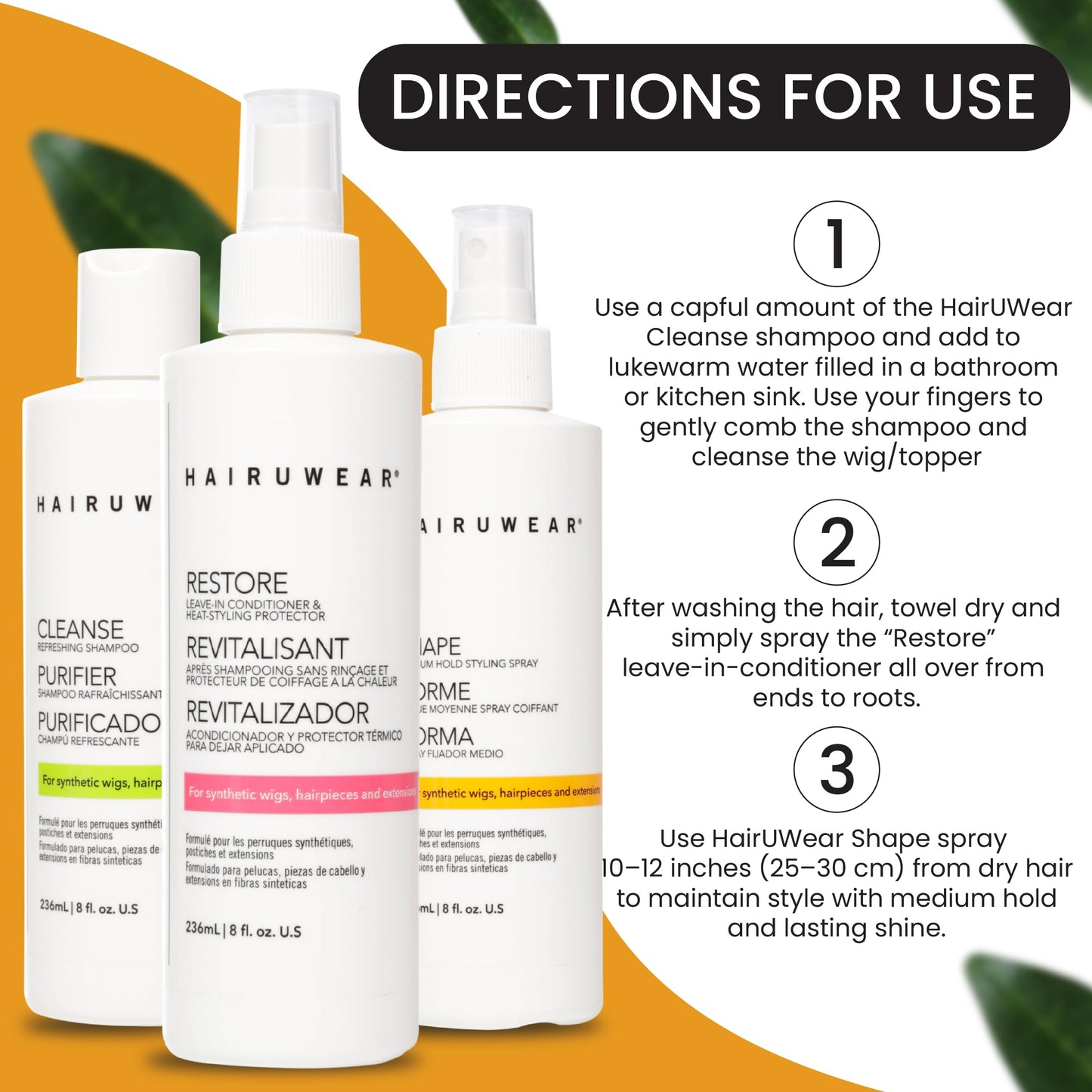 Shampoo & Conditioner Set with Hair Spray - Wig Care for Synthetic Wigs, Hairpieces & Extensions, Full Size (8 Fl Oz Each)