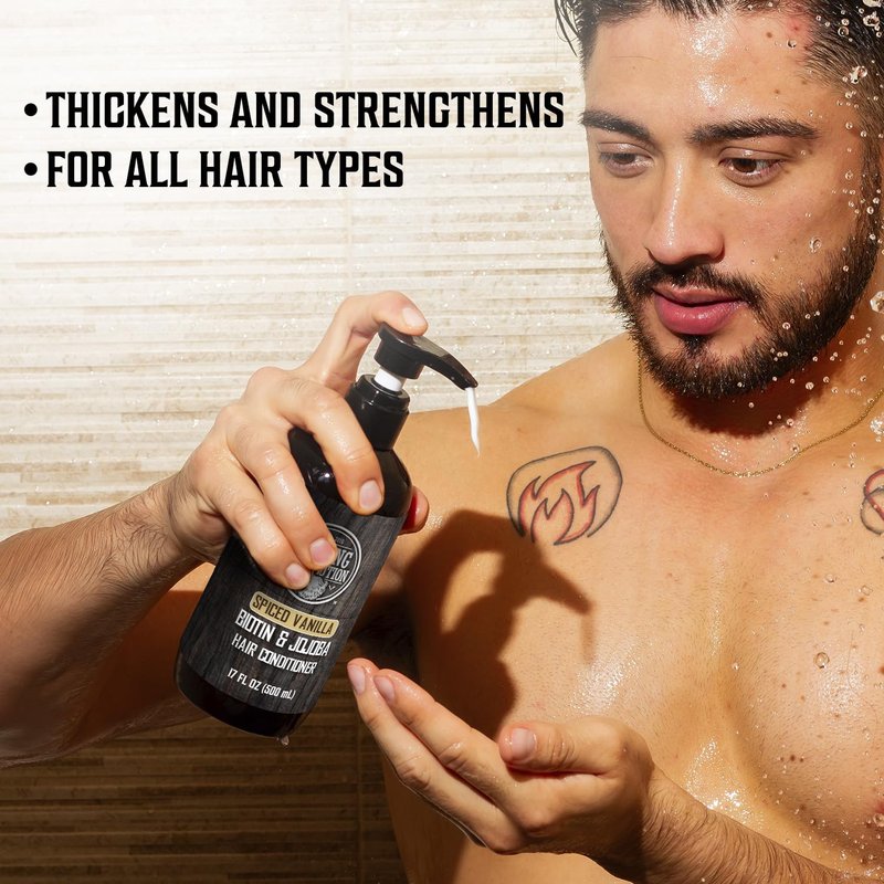 Viking Revolution Spiced Vanilla Men's Shampoo & Conditioner Set | Biotin & Jojoba Oil for Thinning Hair (17 Oz)