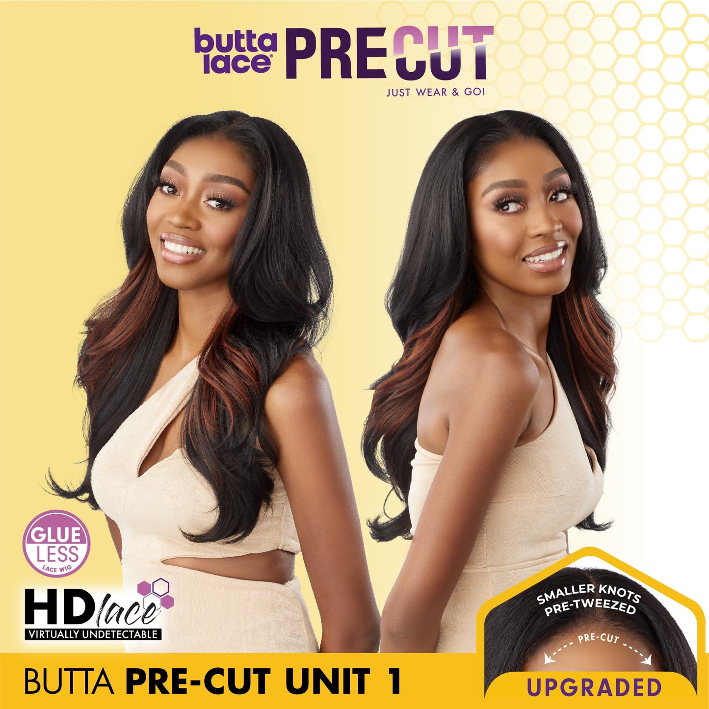 Sensationnel Butta Lace Precut Wigs - Unit 1 Glueless Extra Wide 5 Inch Deep Parting Synthetic Pre Tweezed Smaller Knot Hairline (1B OFFBLACK)