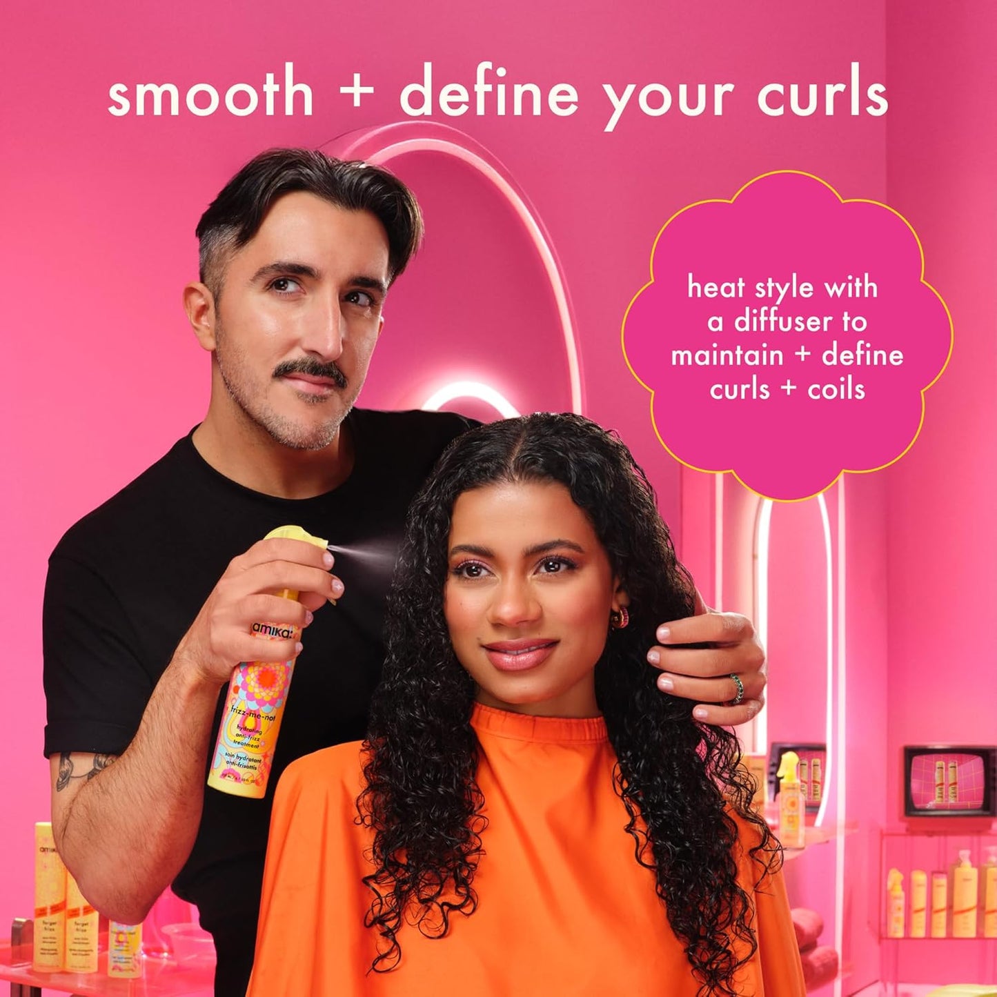 Amika Frizz-Me-Not Hydrating Anti-Frizz Treatment - Lightweight Spray for Medium to Thick Hair, Humidity & Heat Protection | Smooth Frizz for Up to 3 Days