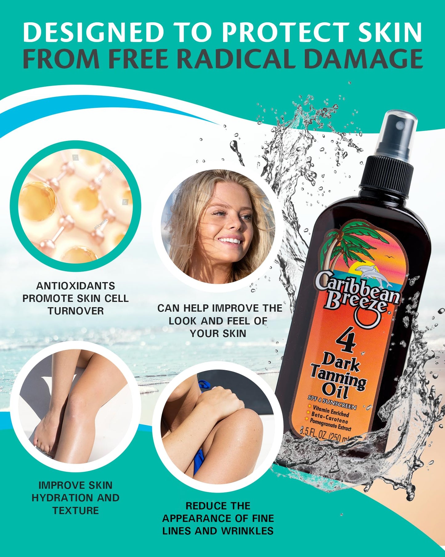 Caribbean Breeze SPF 4 Dark Tanning Oil Intensifier, Tanning Accelerator Outdoor with Mango Lime Fragnance, Rich in Anti Oxidants, Beta-Carotene, and Pomegranate Extracts, 8.5 oz (250 ml)