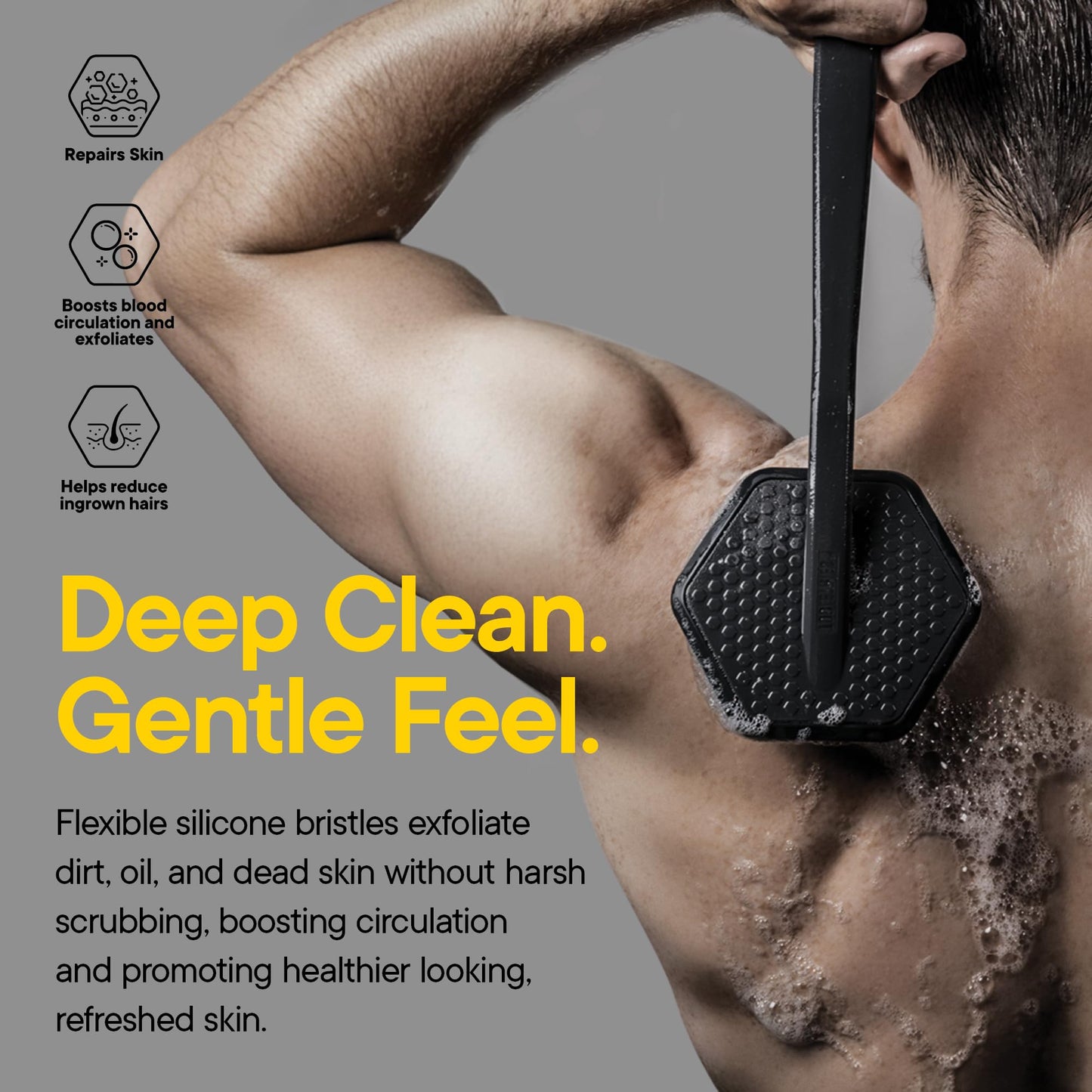 TOOLETRIES Silicone Back Scrubber for Shower, Bath Brush - Charcoal