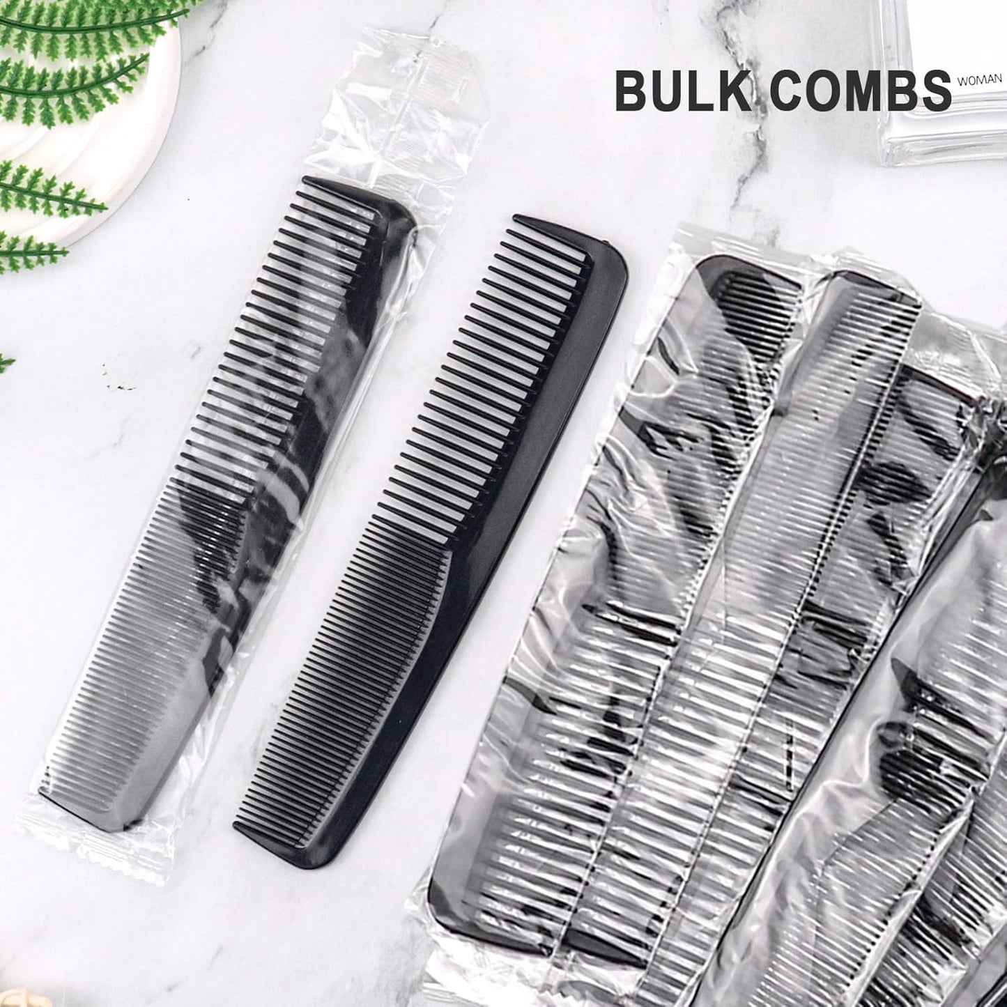 Double Tooth Hair Pocket Combs - 200 Individually Wrapped Black Combs for Charity & Care Packs