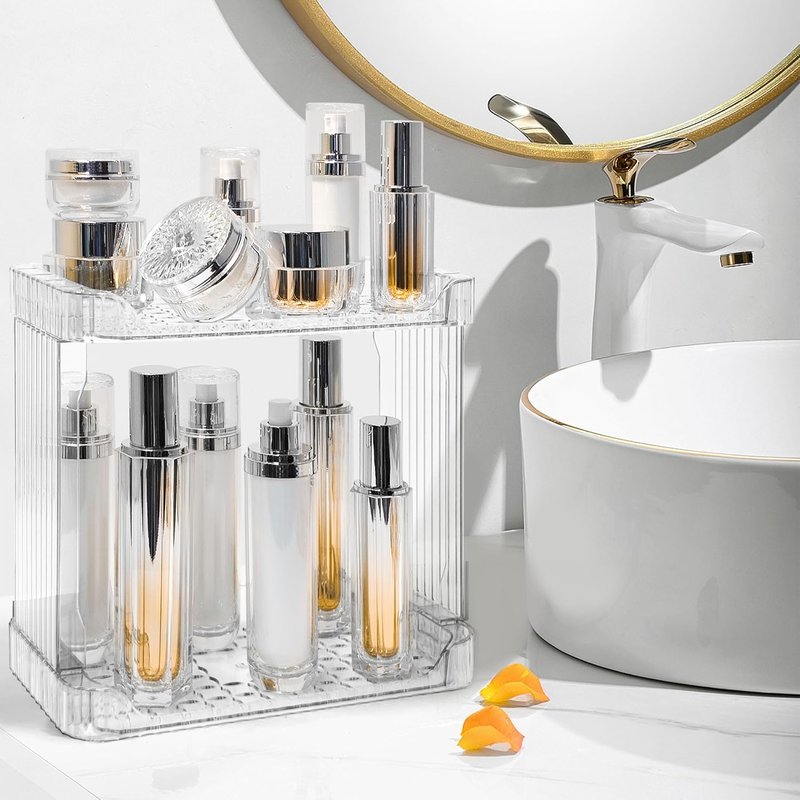 Bathroom Counter Organizer - 2-Tier Clear Skincare & Makeup Holder for Cosmetics