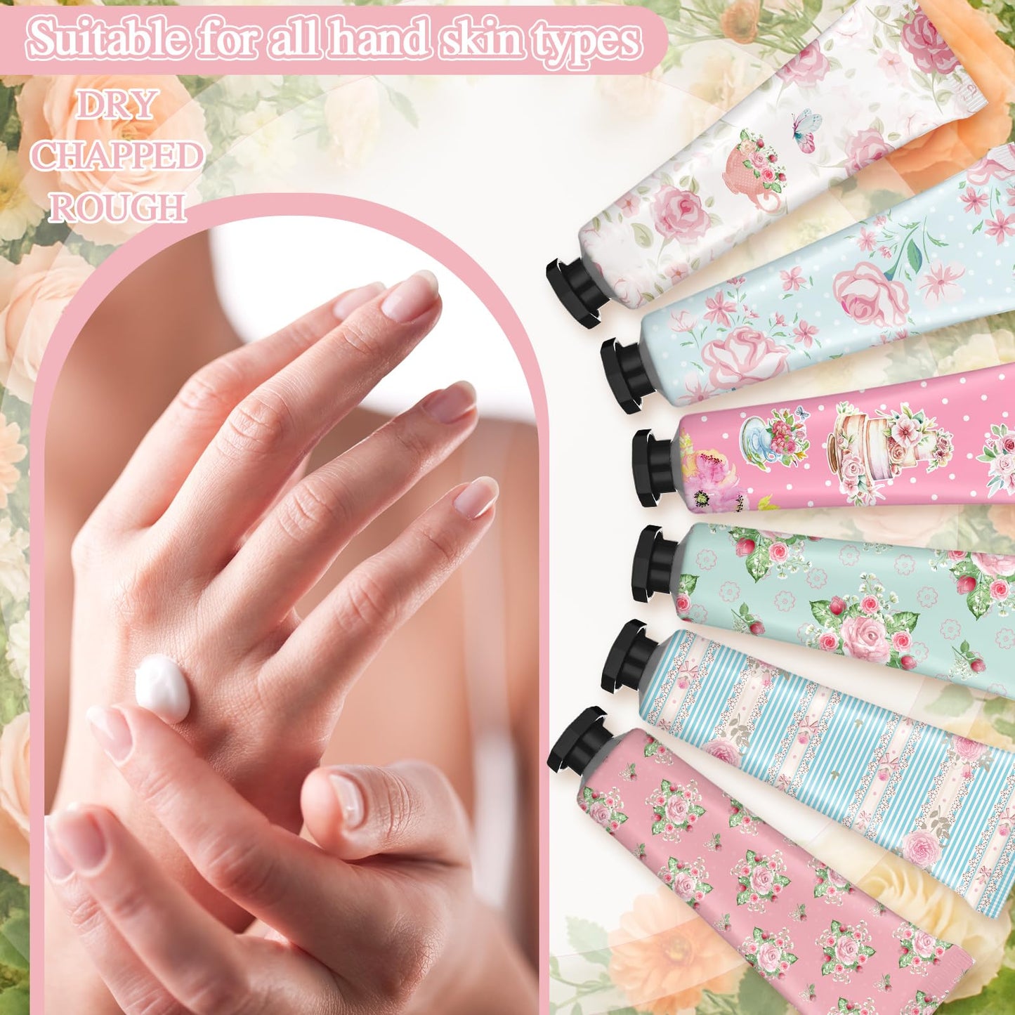 Swiffen Tea Party Hand Cream Gift Set Wonderland Floral Tea Party Favor Flower Moisturizing Hand Lotion Bulk Dry Cracked Care Cream Teapot Favor Boxes Treat Gift Goodie for Baby Shower, 20 ml(24 Pcs)