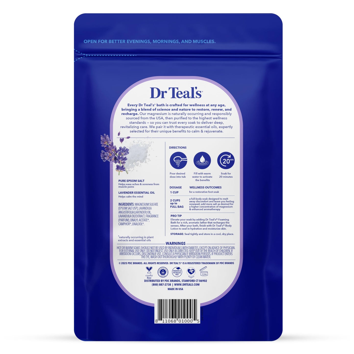 Dr Teal's Pure Epsom Magnesium Salt Soak, Soothe & Sleep with Lavender, 3 lb (Pack of 4)
