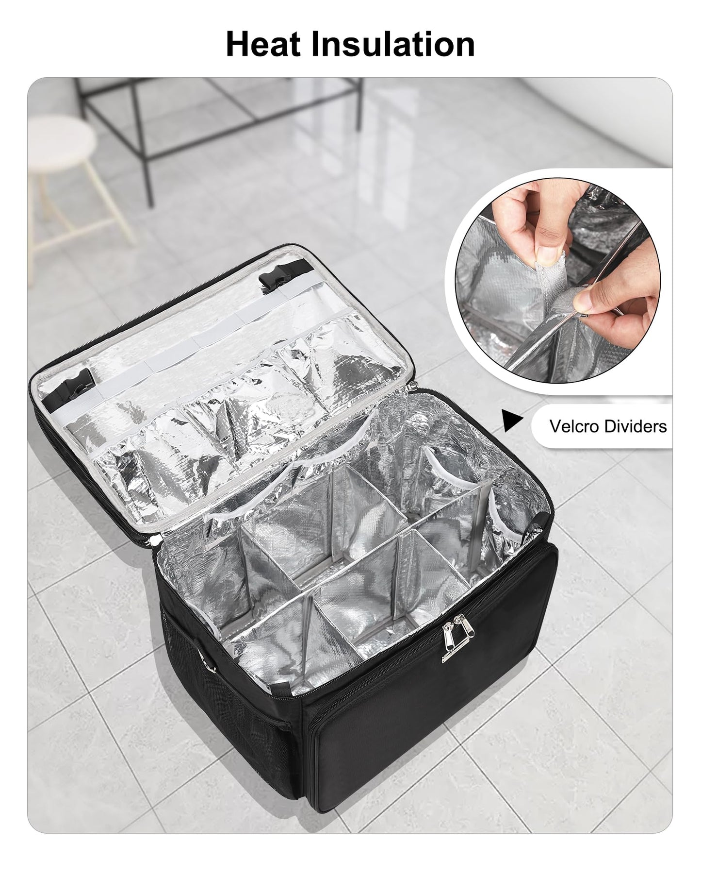 Twofold Hairstylist Traveling Bag, Heat Resistant Cosmetology Bag for Hairstylists, Dual-Layer Design with Detachable Dividers, Multi-Functional Hair Tools Organizer for Travel - Black