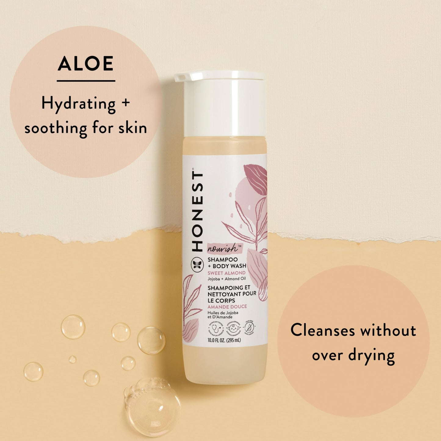 The Honest Company 2-in-1 Cleansing Shampoo Body Wash Gentle for Baby, Naturally Derived Tear-free, Hypoallergenic, Sweet Almond Nourish, 18 fl oz