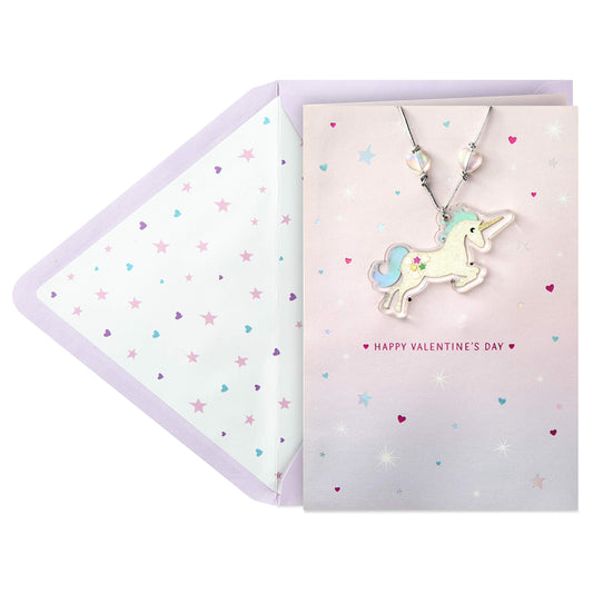 Hallmark Signature Valentines Day Card for Kids (Removable Unicorn Necklace)