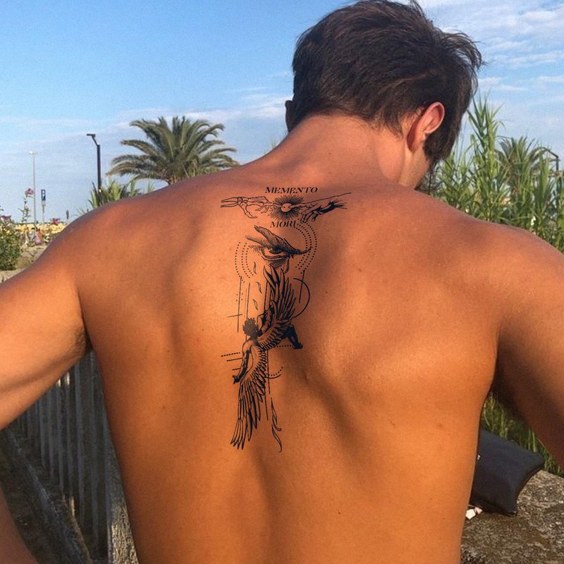 UBICA Tattoo Tech, 2 Sheets Extra-Large Semi Permanent Tattoo, Adult Art Design Temporary Tattoos, Lasts 7-15 Days, Waterproof, Realistic look, No Adhesive, No reflection (Descending Angel Design)