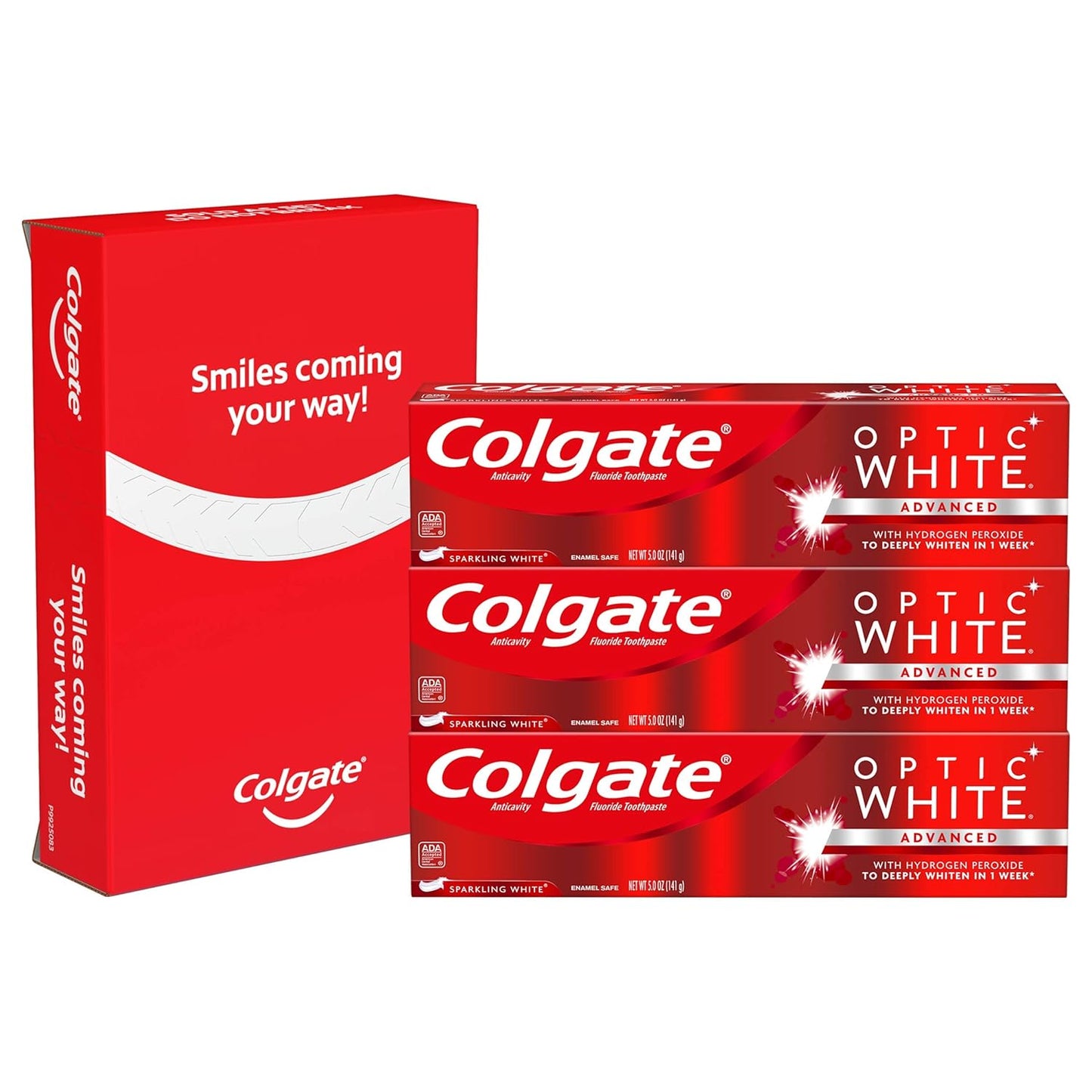 Colgate Optic White Whitening Toothpaste - Sparkling White, 5 oz (3 Pack)