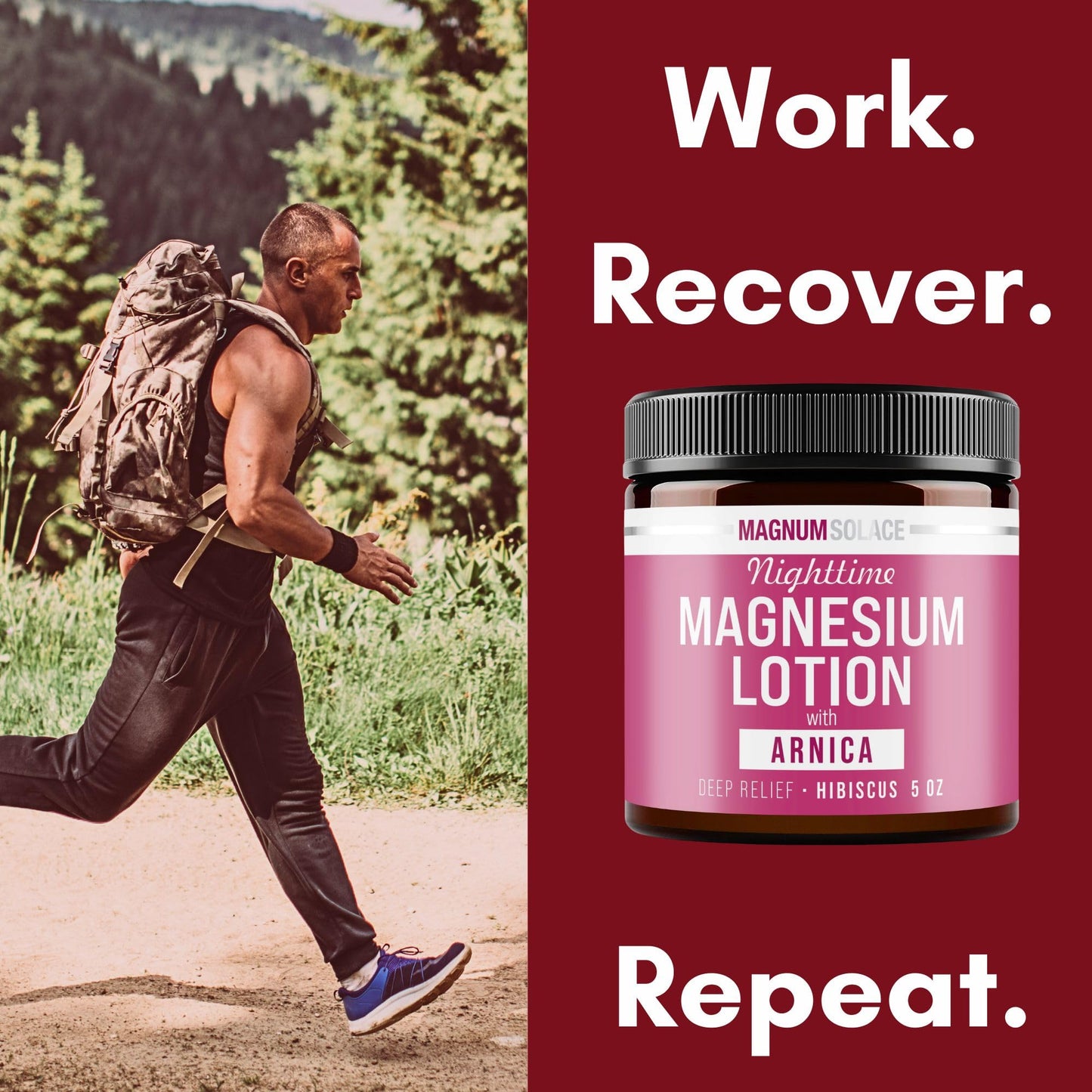 Magnum Solace Nighttime Magnesium Lotion with Arnica – Soothing Relief & Relaxation, Highly Concentrated Magnesium for Muscles & Joints – Apply to Legs or Feet Before Bed – Skin-Friendly