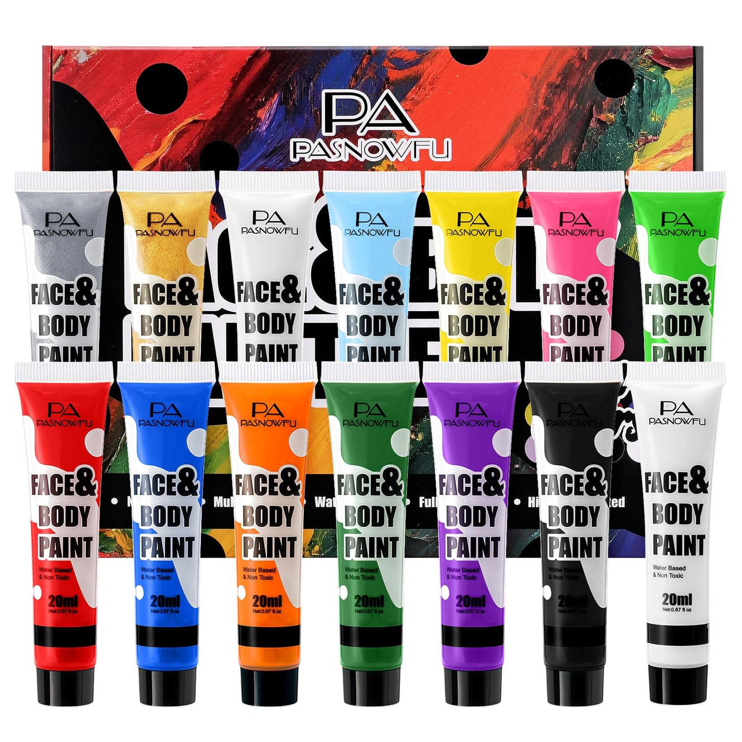 PASNOWFU 14 Colors Face Body Painting Kit, Water Based Face Paint