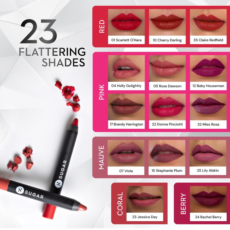 SUGAR Cosmetics Matte as Hell Crayon Lipsticks for Women Lasts Up To 8+ Hours Lip Crayon with Sharpener 2.8 g (Pack of 1) 15 STEPHANIE PLUM