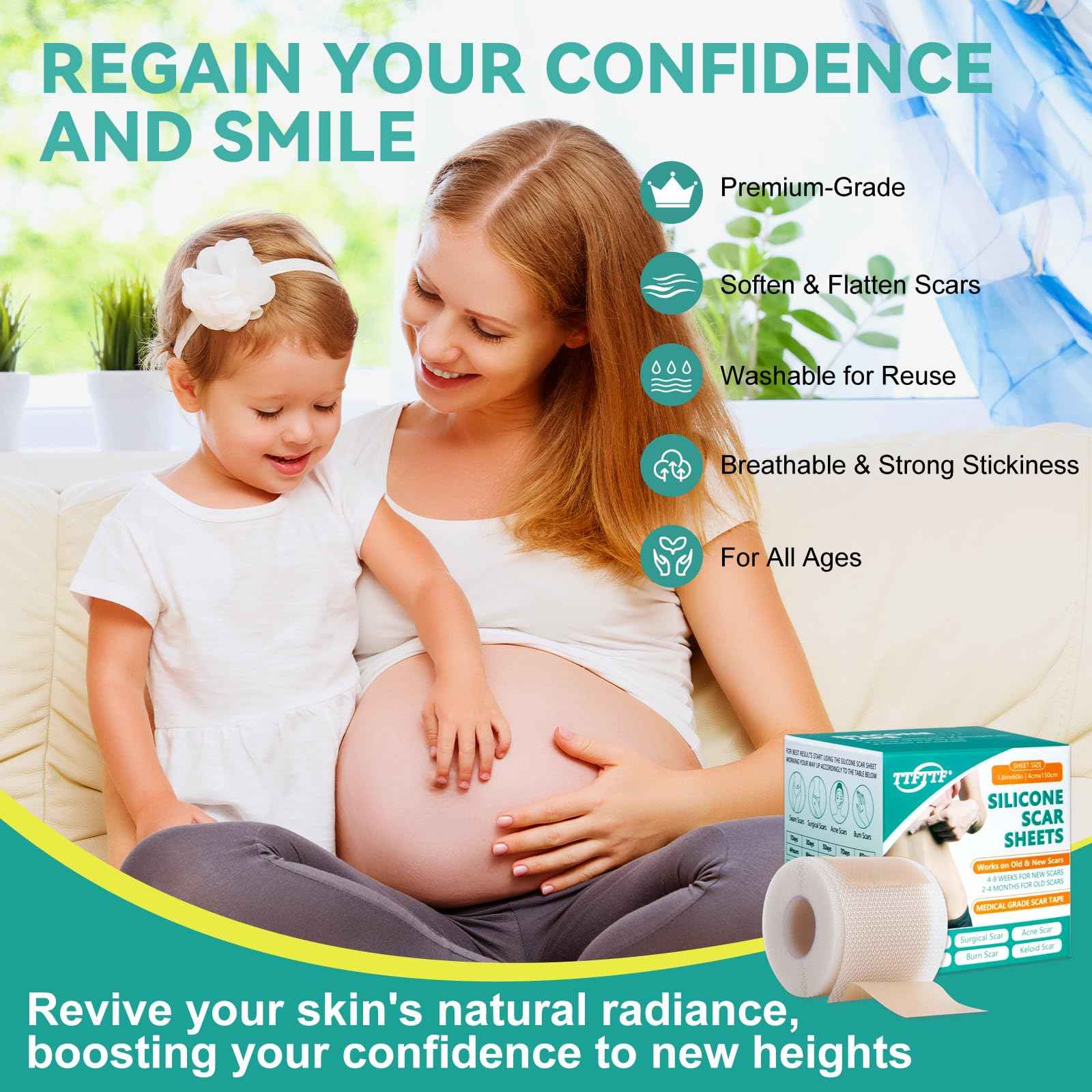 Silicone Scar Tape, Silicone Scar Sheets(1.6"X 120" Roll-3M), Reusable Medical Grade Silicone Tape for Scars, C-Section, Keloid, Acne, Tummy Tuck, Surgical Scars, Light