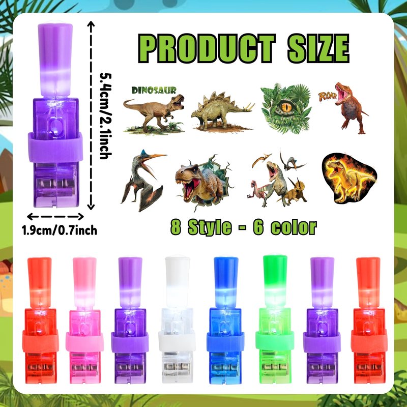 72 PCS Dinosaur Party Favors – 48 PCS Tattoos & 24 PCS LED Finger Lights Combo–Birthday Goodie Bag Fillers, Party Supplies, Gifts Light Up Toys Glow In The Dark for Boys and Girls (Dinosaur 3D)