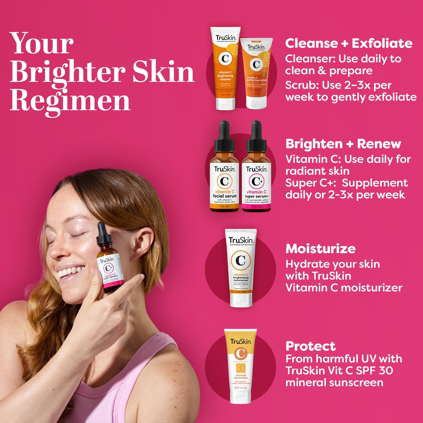 TruSkin Vitamin C Super Serum for Face - Five Skin Benefits in One Serum with Vitamin C, Retinol, Niacinamide, Hyaluronic Acid & Squalane - Brighten, Firm & Smooth the Look of Skin, 2 Fl Oz