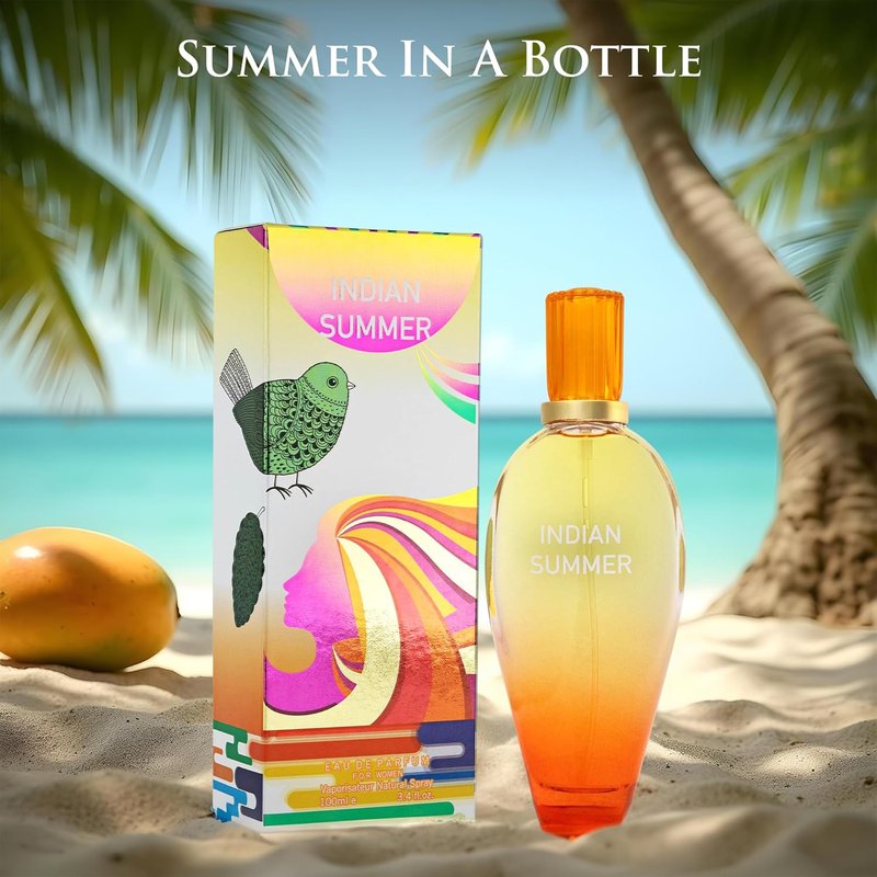 Indian Summer Perfume for Women - Tropical Mango, Nectarine & Coconut Scents - 3.4 Fl Oz, Natural & Paraben Free