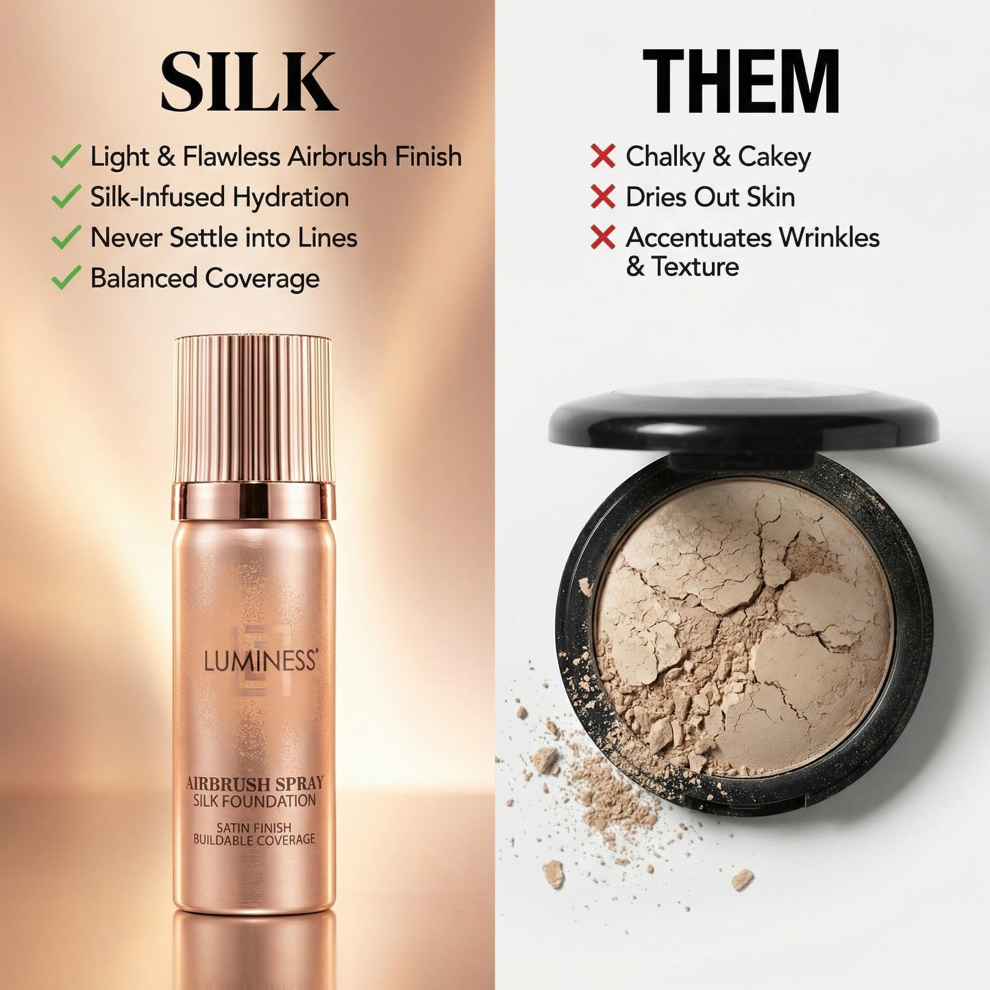 LUMINESS Silk Airbrush Spray Foundation & Buffing Brush Kit – Full Coverage Foundation & Dual-Sided Buffing Brush - Buildable Coverage, Anti-Aging Formula Hydrates & Moisturizes (Shade - Deep)