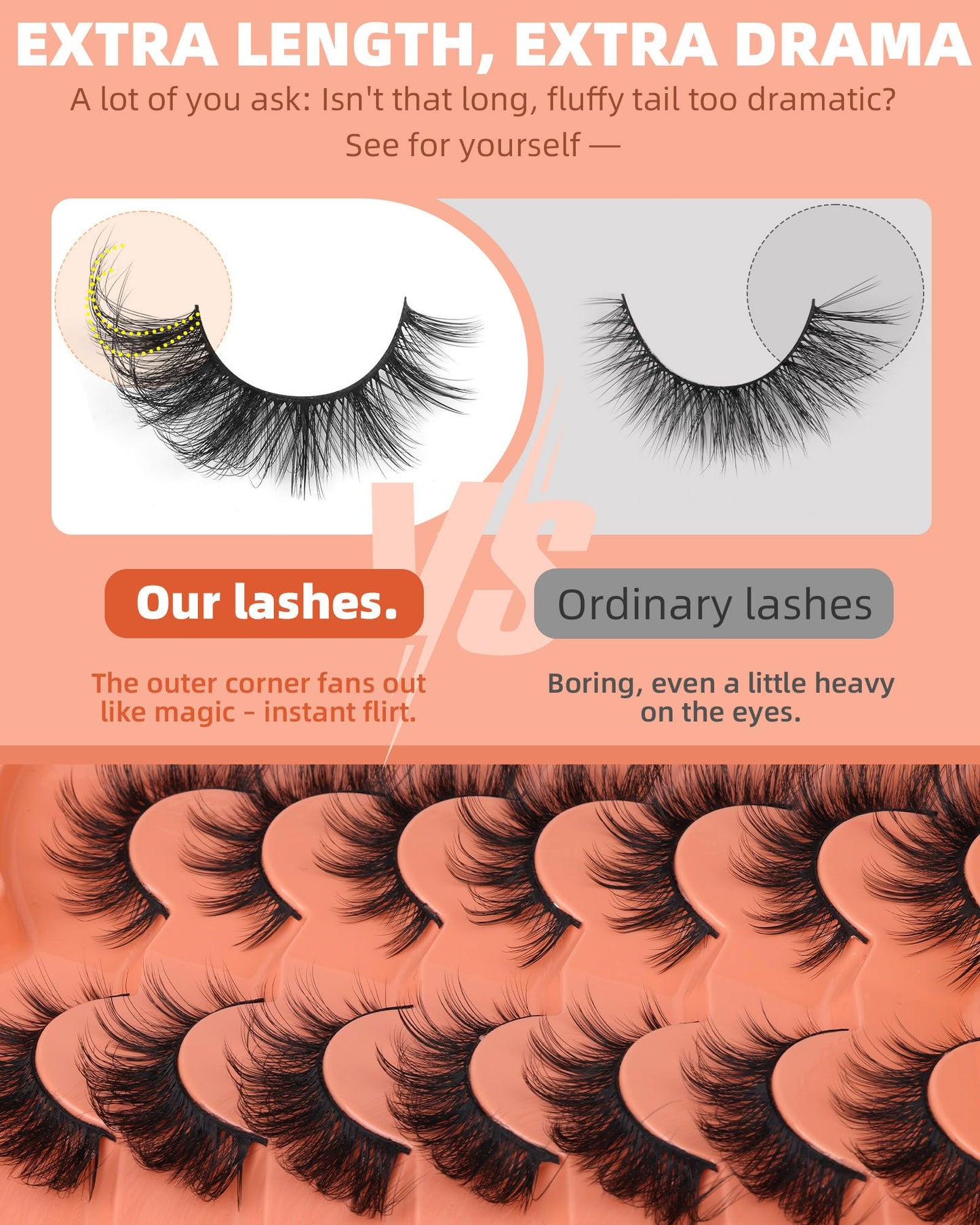 False Eyelashes Wispy Lashes Strip Fake Eyelashes Cat Eye Lashes Mink Fluffy Dramatic Fox Eye Lashes with Long Tail Thick Volume False Lashes 7 Pairs by ALICROWN