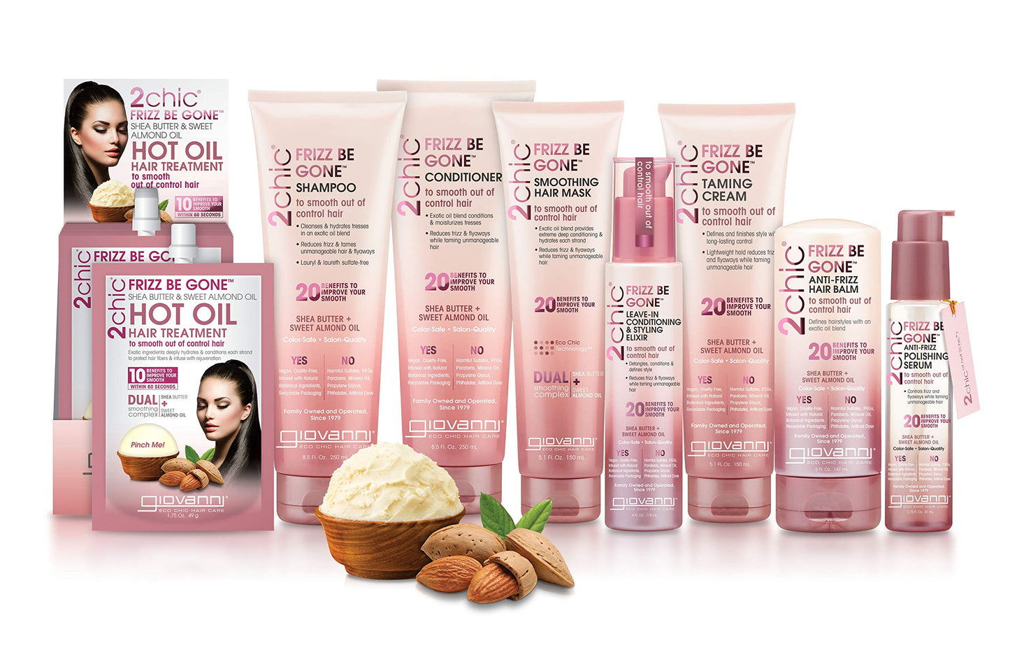 Giovanni 2chic Frizz Be Gone Taming Cream - Natural Hair Smoothing Formula with Shea Butter & Sweet Almond Oil, Macadamia, Color Safe, Vegan - 5.1 oz. (Pack of 1)