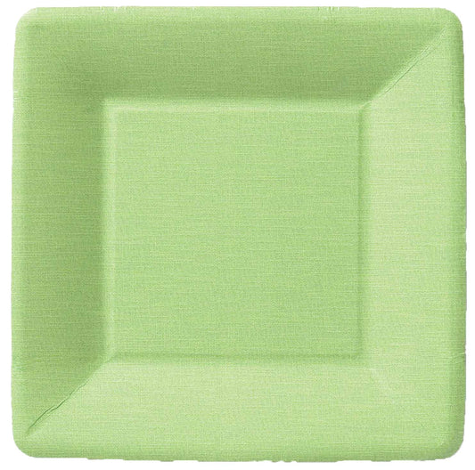 Ideal Home Range Boston International Heavy Duty Paper Plates Solid Linen Disposable Dessert/Appetizer Plate Pack, 7" Square, Green, 8-Count