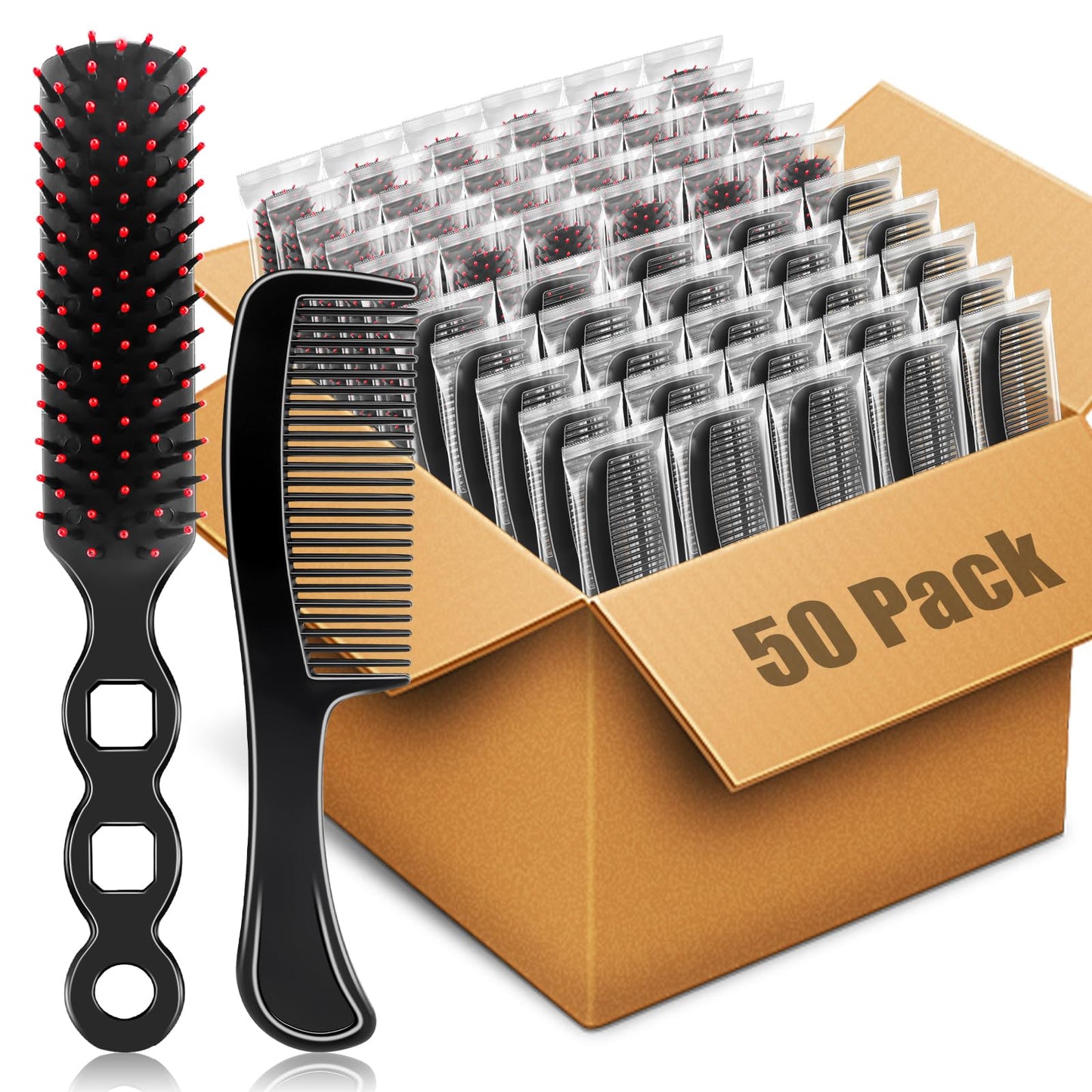 HOFASON 50 Pcs Bulk Hair Brushes Combs Set for Homeless Women, Individually Wrapped Disposable Hairbrush and Comb for Kids Hotel Charity Hygiene Supplies Operation Bulk Christmas Child Item Gifts