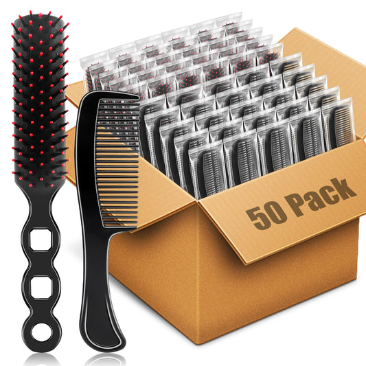 HOFASON 50 Pcs Bulk Hair Brushes Combs Set for Homeless Women, Individually Wrapped Disposable Hairbrush and Comb for Kids Hotel Charity Hygiene Supplies Operation Bulk Christmas Child Item Gifts